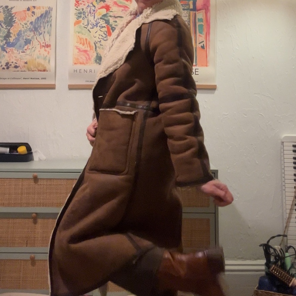 Boohoo Longline Brown Suede Shearling Aviator Coat. Size S ( runs large) - Picture 6 of 16
